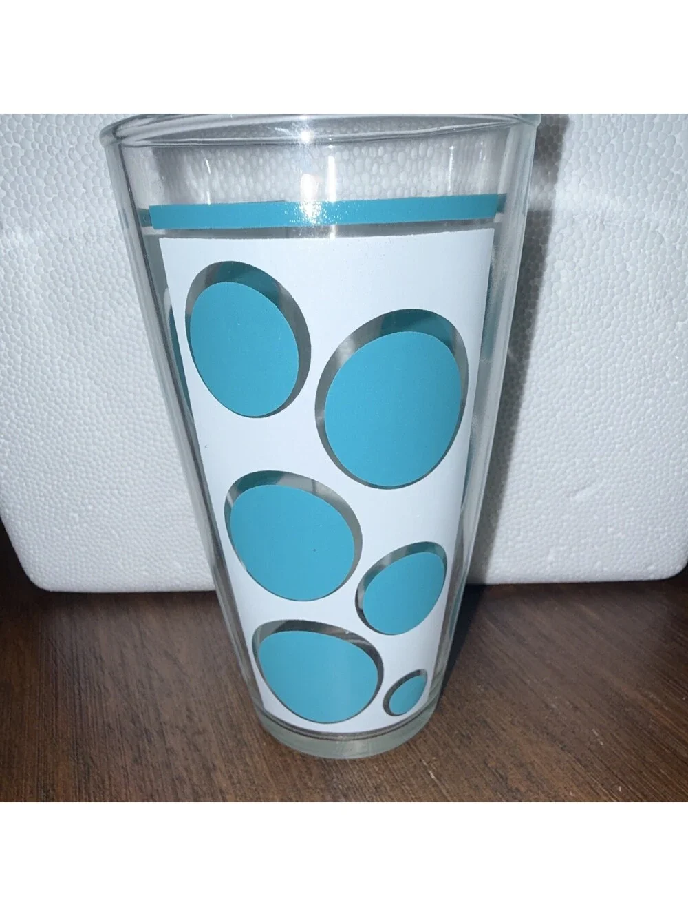 Set of 5 Vintage Mid Century Modern  Aqua Dot Highball Tumblers Drinking Glasses